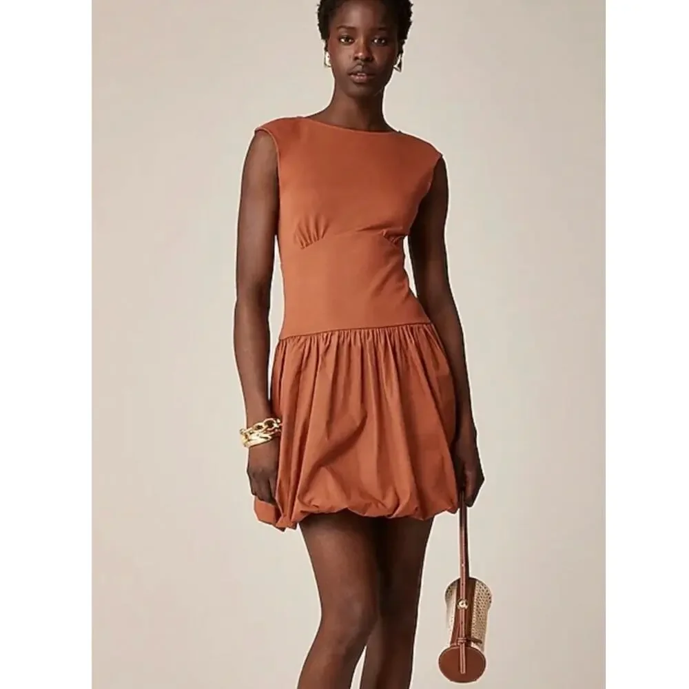 J.Crew Bubble Hem Mini Dress – Drop Waist Sleeveless Toasted Paprika Medium